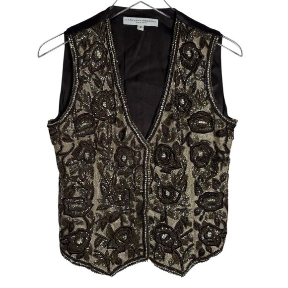 Carolina Herrera Runway silk heavily beaded Vest Top womens size 8 Vintage - Picture 1 of 10